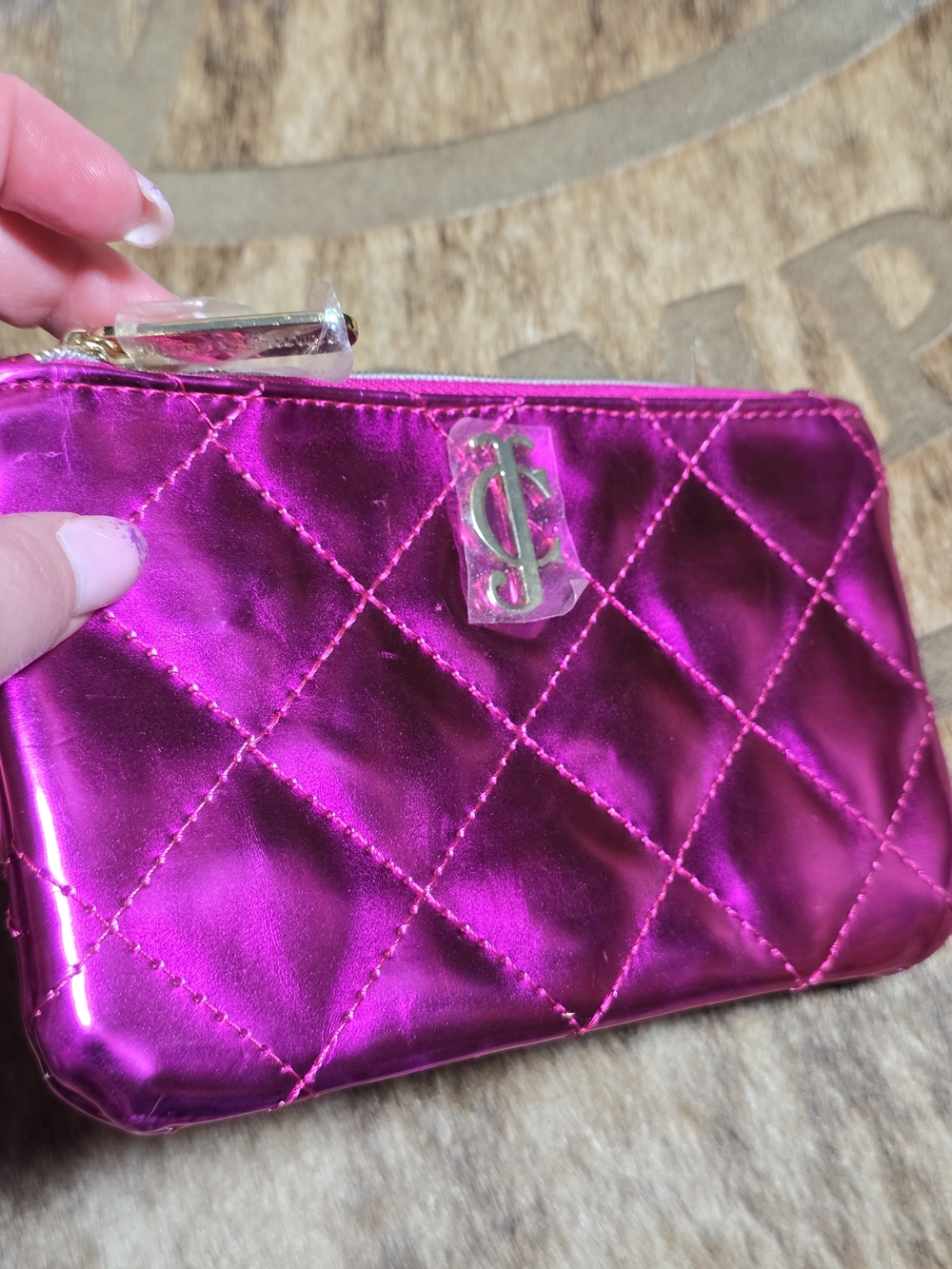 Juicy Couture Metallic Quilted Hot Pink Cosmetic Pouch - Picture 2 of 7